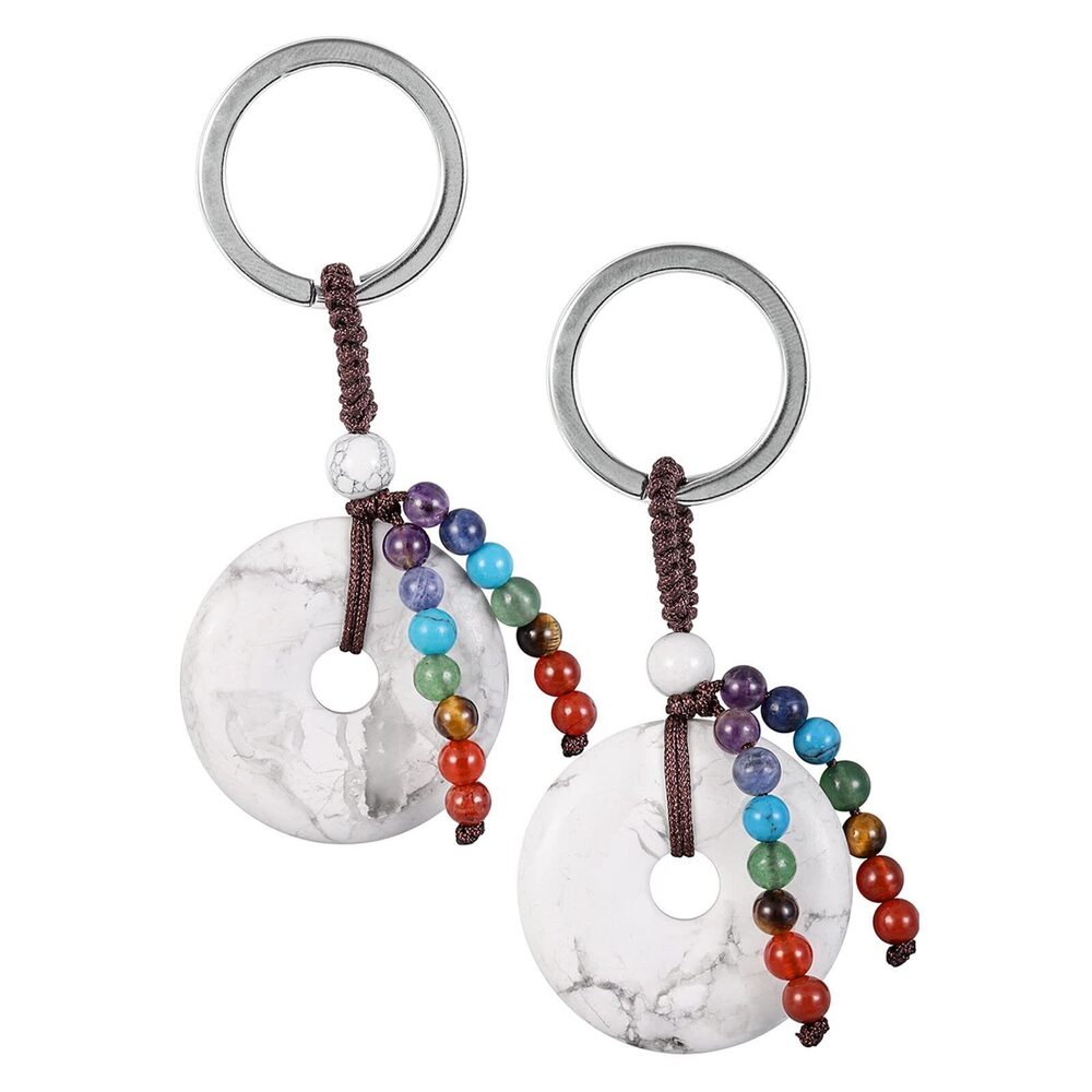 4540 2pcs Polished Donut Crystal Keychain , Healing 7 Chakra Round Stone